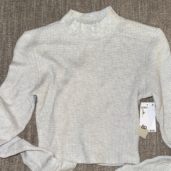 Nordstrom Tops - BNWT BP Nordstrom XS Mock Neck Cropped Thermal Grey Light Heather